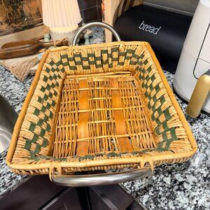 Vintage Italian or Spanish Style Ratan Tray with Silver Handles